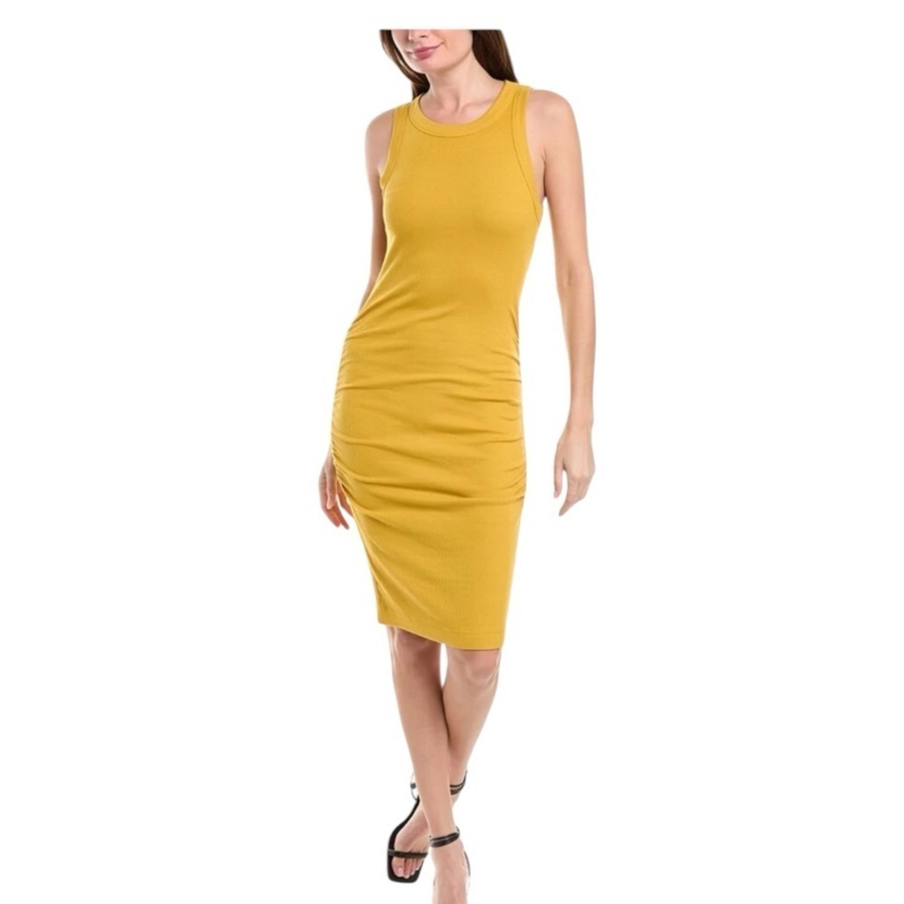 Michael Stars Ribbed Debbie Above Knee Mini Dress in Tumeric Yellow NEW LP